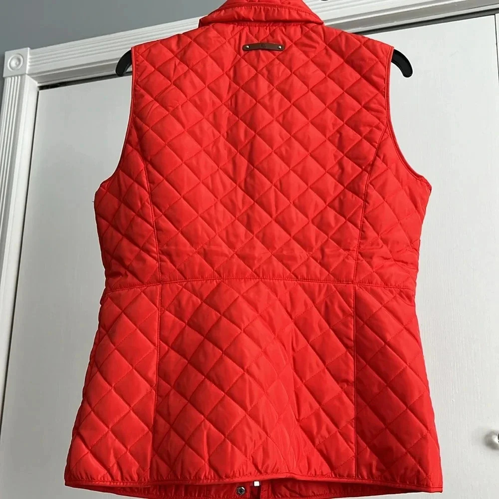 Ralph Lauren Quilted Embroidered Crest Patch Vest Zip Snap Lined Orange Sz S NWT - Picture 10 of 16